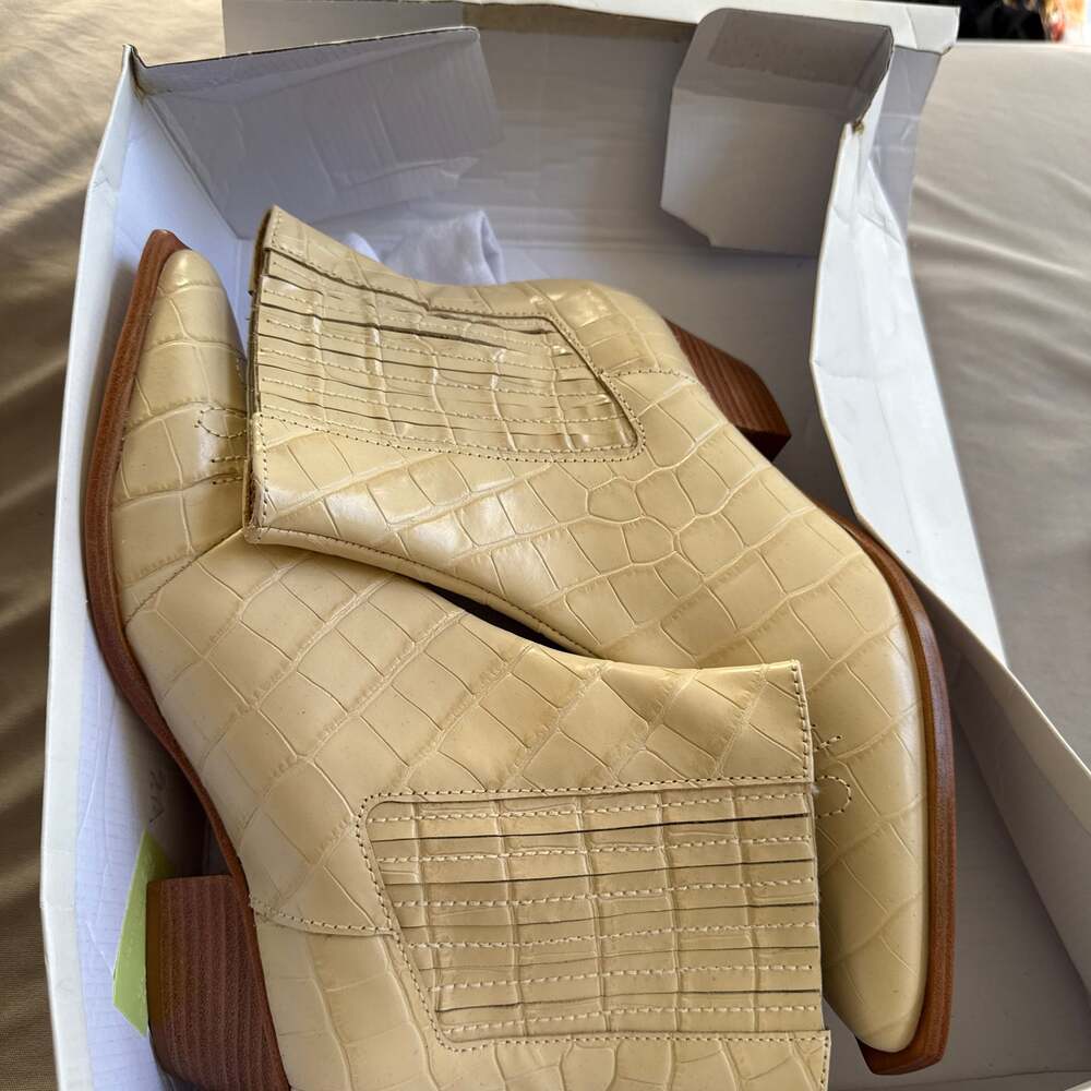 Schutz Briani Crocodile-Embossed Leather Booties in Eggshell